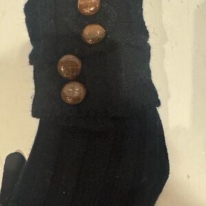 Black Knit Boot Cuffs with Brown Buttons